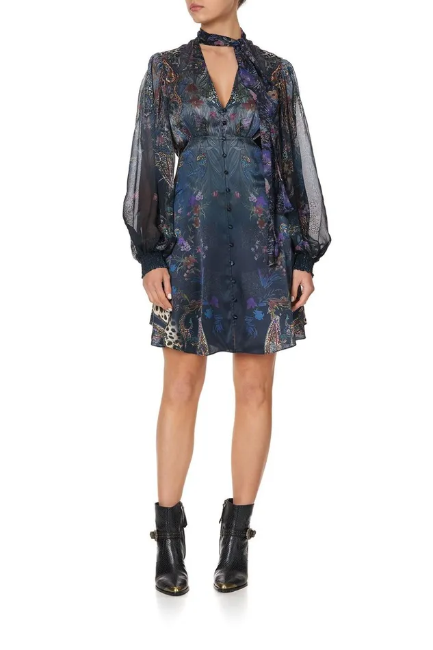 Women Party Dresses Camilla Blouson Dress With Neck Tie Festival Express