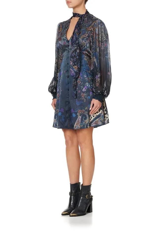Women Party Dresses Camilla Blouson Dress With Neck Tie Festival Express