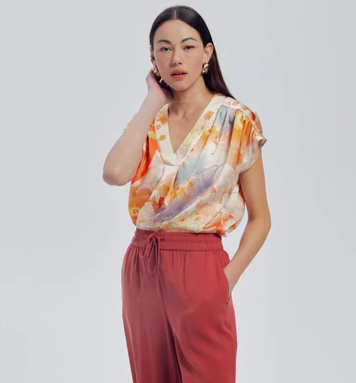 Women Patterned Satin Blouse 8211 Ecru Print Promod Shirts And Tunics