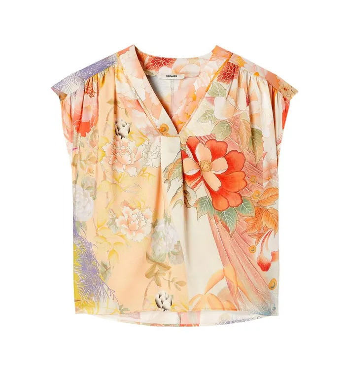 Women Patterned Satin Blouse 8211 Ecru Print Promod Shirts And Tunics Women Patterned Satin Blouse 8211 Ecru Print Promod Shirts And Tunics