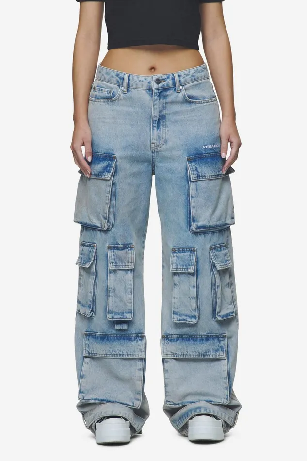Women Pegador Jeans Celina High Waist Cargo Jeans Washed Pale Blue Women Pegador Jeans Celina High Waist Cargo Jeans Washed Pale Blue