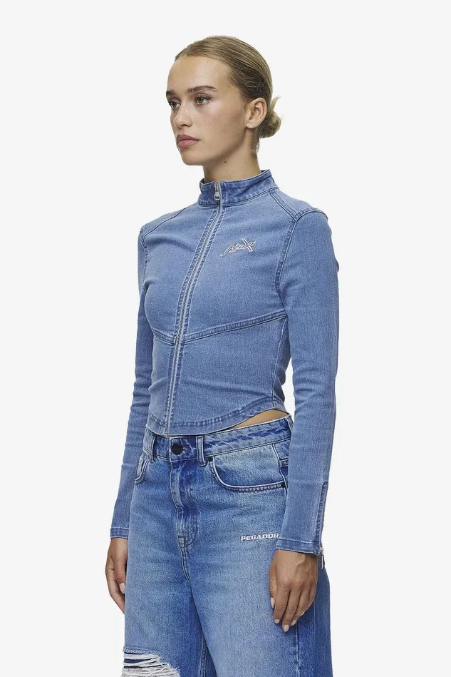 Women Pegador Tops Elly Denim Biker Jacket Washed Blue Women Pegador Tops Elly Denim Biker Jacket Washed Blue
