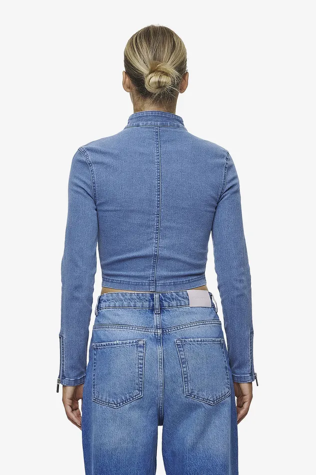 Women Pegador Tops Elly Denim Biker Jacket Washed Blue Women Pegador Tops Elly Denim Biker Jacket Washed Blue