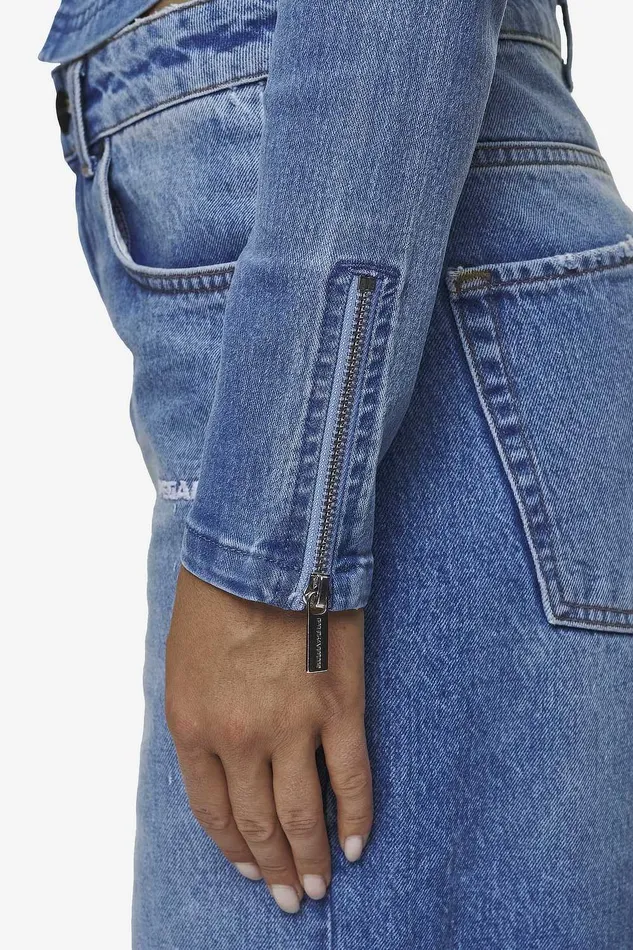 Women Pegador Tops Elly Denim Biker Jacket Washed Blue Women Pegador Tops Elly Denim Biker Jacket Washed Blue