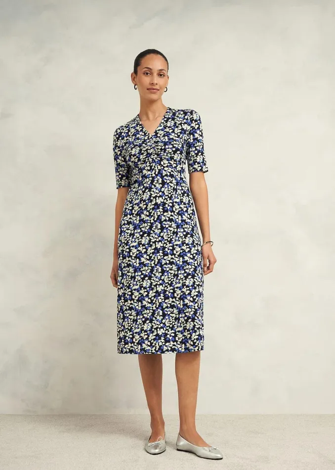 Women Petite Frankie Jersey Dress Navy Multi Hobbs Dresses and Jumpsuits