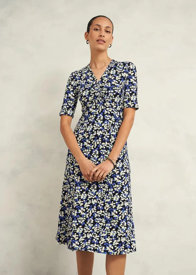 Women Petite Frankie Jersey Dress Navy Multi Hobbs Dresses and Jumpsuits