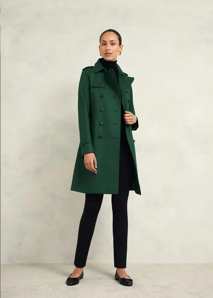 Women Petite Saskia Shower Resistant Trench Coat Bay Green Hobbs Coats and Jackets