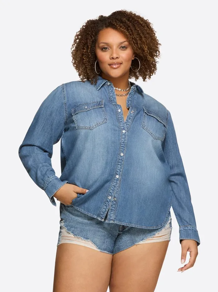 Women Petunia Shirt In Premium Jessica Simpson Denim