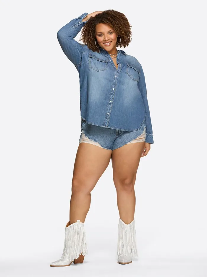 Women Petunia Shirt In Premium Jessica Simpson Denim