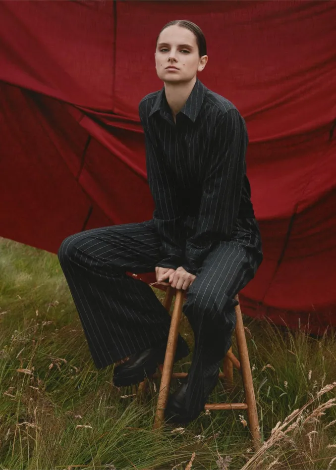 Women Pinstripe Forever Tailoring Shirt Camelcharcoal MEEM
