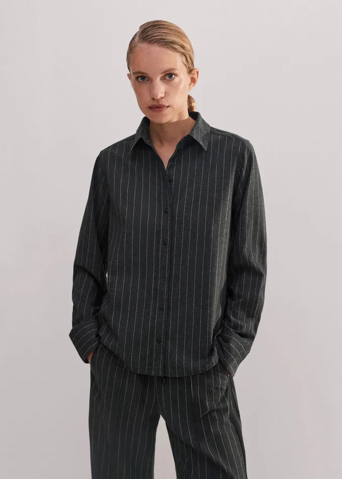 Women Pinstripe Forever Tailoring Shirt Camelcharcoal MEEM