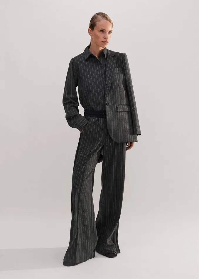 Women Pinstripe Forever Tailoring Shirt Camelcharcoal MEEM
