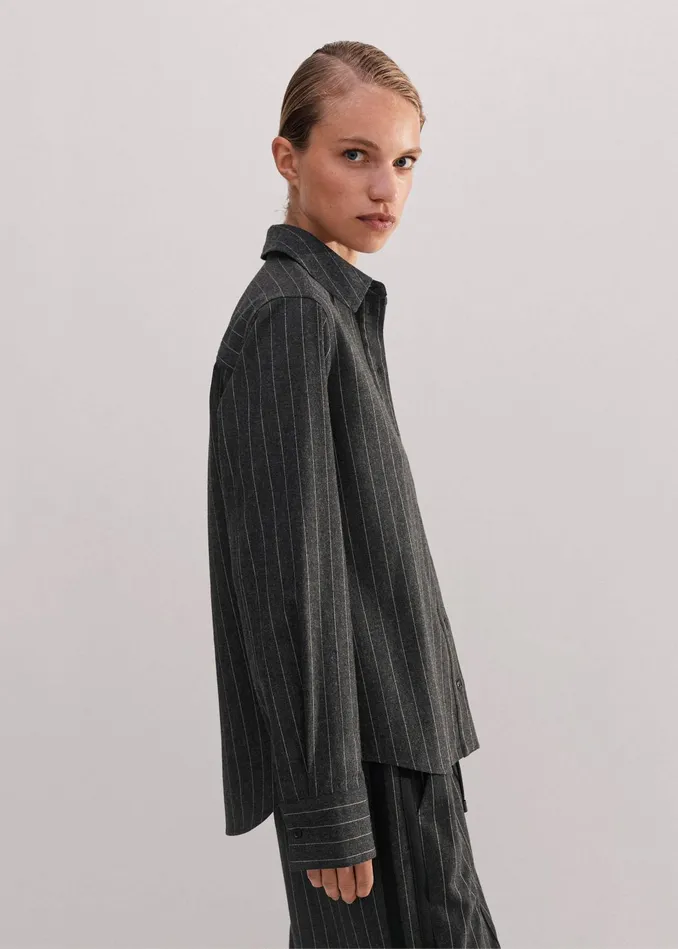 Women Pinstripe Forever Tailoring Shirt Camelcharcoal MEEM