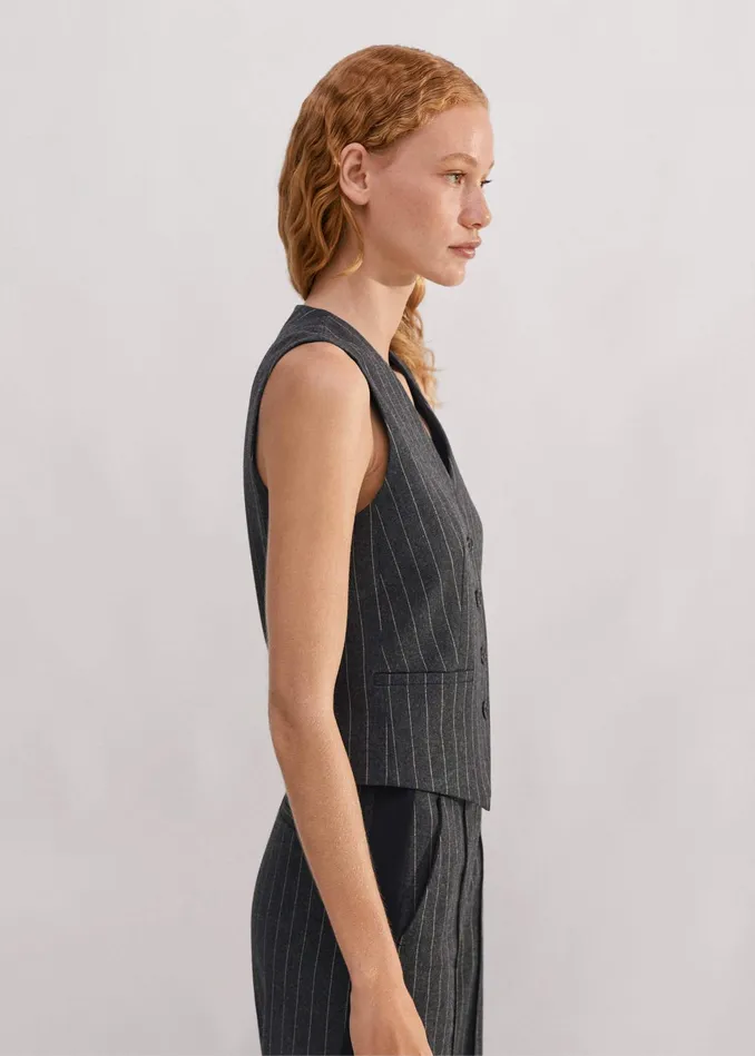 Women Pinstripe Tailored Vest Camelcharcoal MEEM