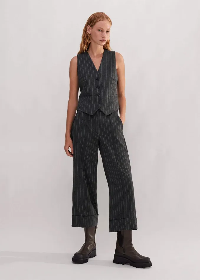 Women Pinstripe Tailored Vest Camelcharcoal MEEM