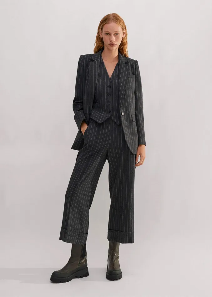 Women Pinstripe Tailored Vest Camelcharcoal MEEM