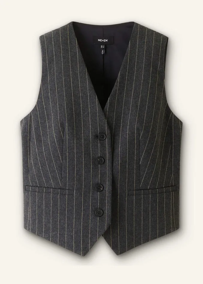 Women Pinstripe Tailored Vest Camelcharcoal MEEM