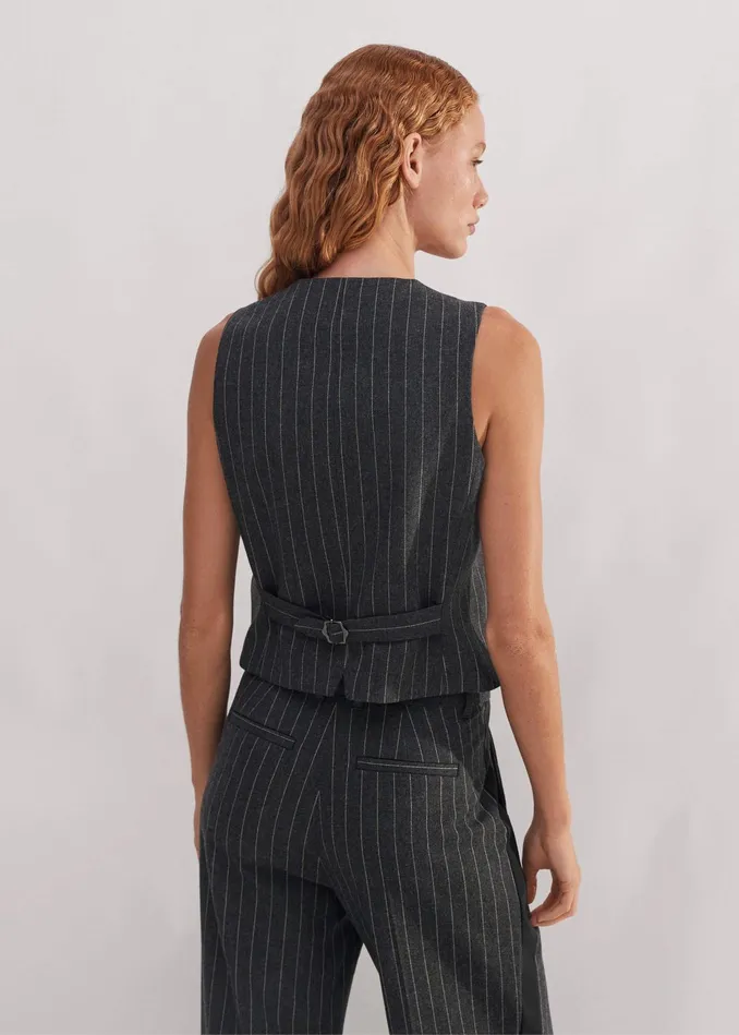 Women Pinstripe Tailored Vest Camelcharcoal MEEM