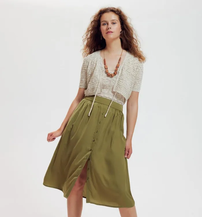 Women Plain Satin Midi Skirt 8211 Khaki Promod Skirts