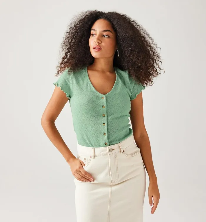 Women Pointelle TShirt 8211 Turquoise Promod Tops