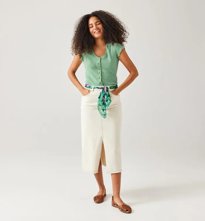Women Pointelle TShirt 8211 Turquoise Promod Tops Women Pointelle TShirt 8211 Turquoise Promod Tops