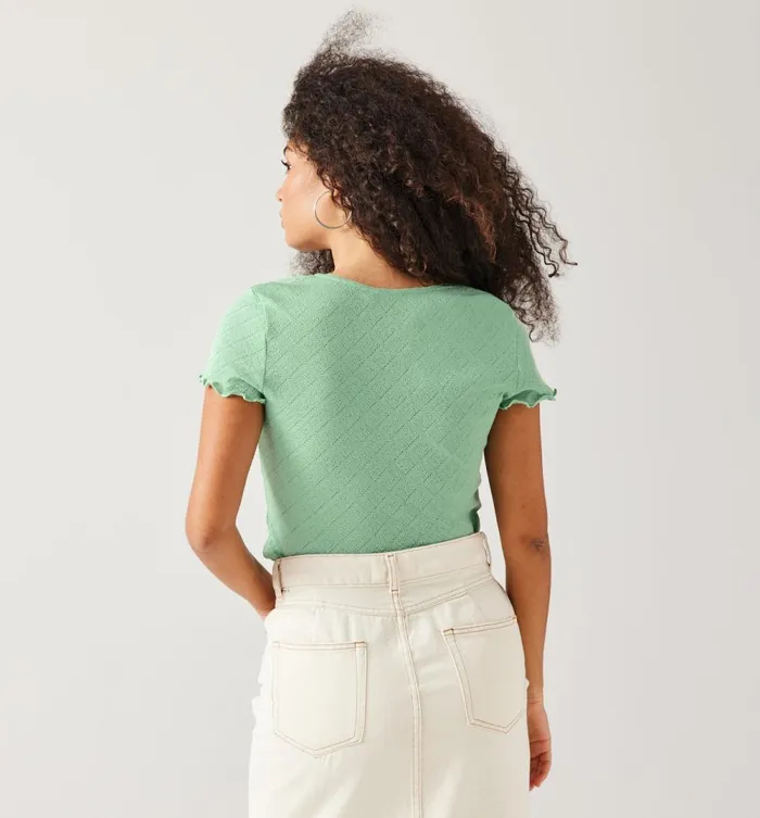 Women Pointelle TShirt 8211 Turquoise Promod Tops Women Pointelle TShirt 8211 Turquoise Promod Tops