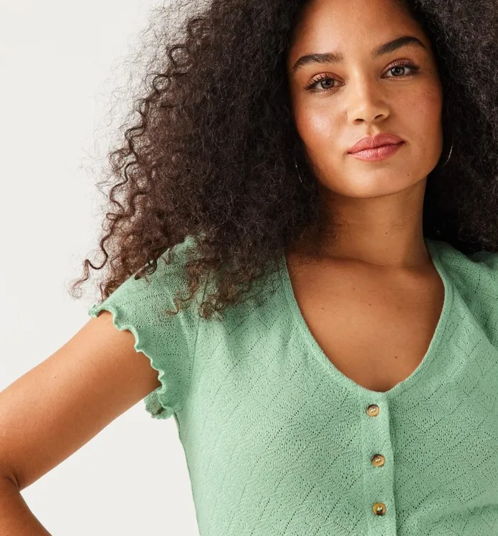Women Pointelle TShirt 8211 Turquoise Promod Tops Women Pointelle TShirt 8211 Turquoise Promod Tops