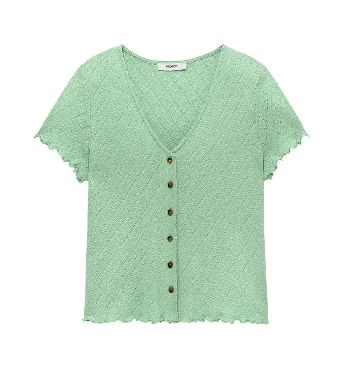 Women Pointelle TShirt 8211 Turquoise Promod Tops Women Pointelle TShirt 8211 Turquoise Promod Tops