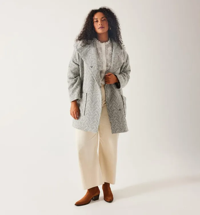 Women Raised Neckline Coat 8211 Khaki Print Promod Coats