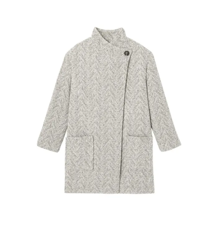 Women Raised Neckline Coat 8211 Khaki Print Promod Coats Women Raised Neckline Coat 8211 Khaki Print Promod Coats