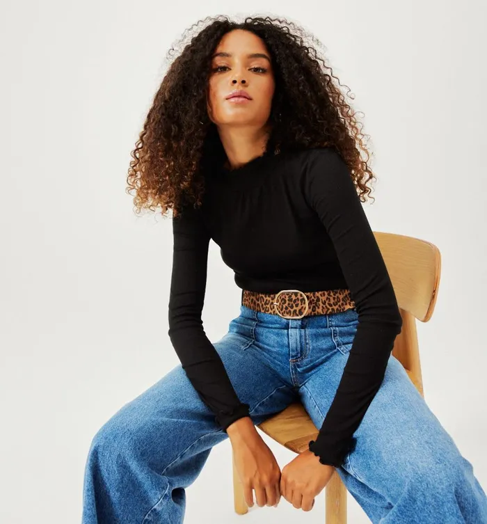 Women Raised Neckline Top 8211 Black Promod Tops