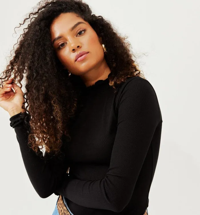 Women Raised Neckline Top 8211 Black Promod Tops Women Raised Neckline Top 8211 Black Promod Tops