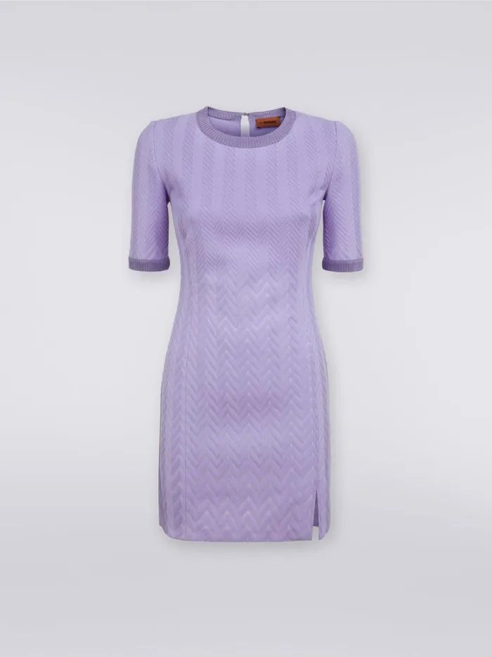 Women Raschel Knit Cotton And Viscose Mini Dress With Zigzag Pattern Purple Missoni Dresses Women Raschel Knit Cotton And Viscose Mini Dress With Zigzag Pattern Purple Missoni Dresses