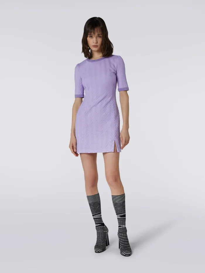 Women Raschel Knit Cotton And Viscose Mini Dress With Zigzag Pattern Purple Missoni Dresses Women Raschel Knit Cotton And Viscose Mini Dress With Zigzag Pattern Purple Missoni Dresses
