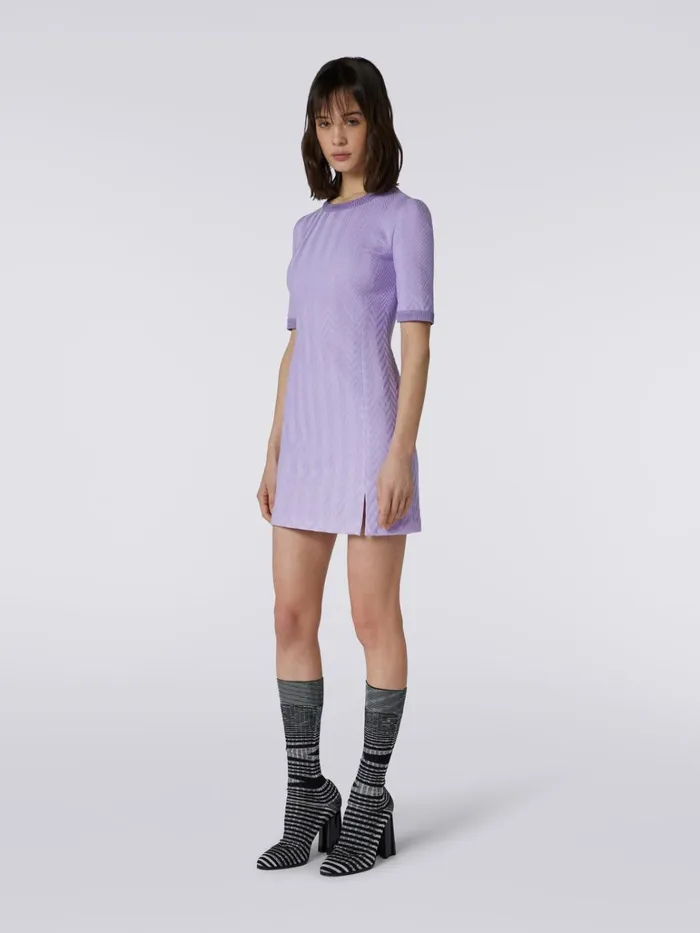 Women Raschel Knit Cotton And Viscose Mini Dress With Zigzag Pattern Purple Missoni Dresses Women Raschel Knit Cotton And Viscose Mini Dress With Zigzag Pattern Purple Missoni Dresses