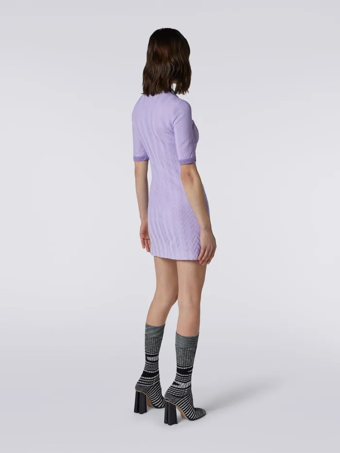 Women Raschel Knit Cotton And Viscose Mini Dress With Zigzag Pattern Purple Missoni Dresses Women Raschel Knit Cotton And Viscose Mini Dress With Zigzag Pattern Purple Missoni Dresses