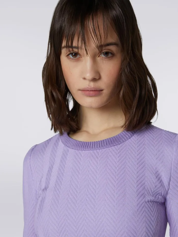 Women Raschel Knit Cotton And Viscose Mini Dress With Zigzag Pattern Purple Missoni Dresses Women Raschel Knit Cotton And Viscose Mini Dress With Zigzag Pattern Purple Missoni Dresses