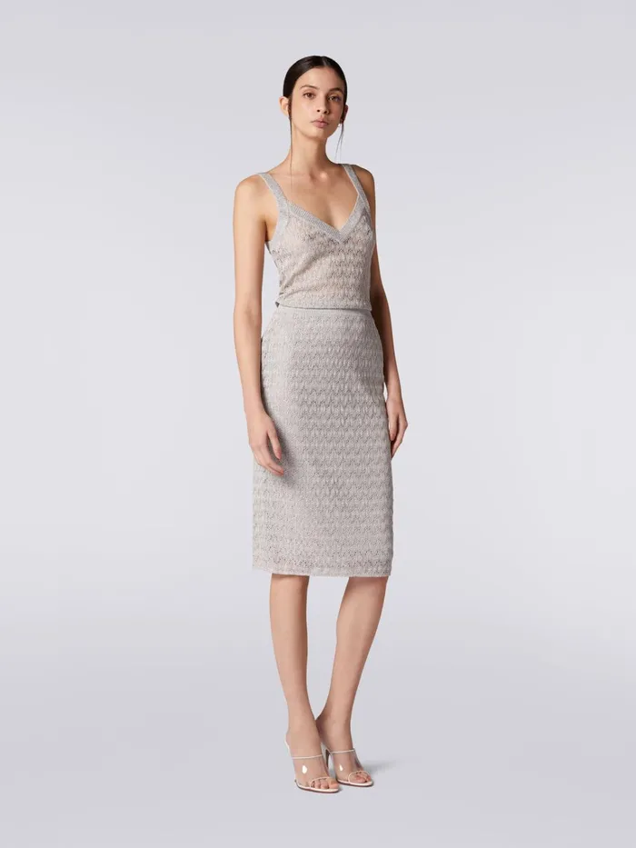 Women RaschelWorked Lace And Lam Skirt Silver and Grey Lam Missoni Skirts