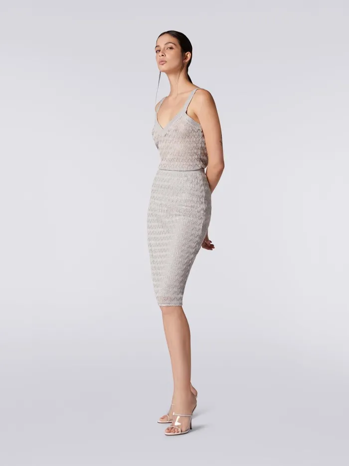 Women RaschelWorked Lace And Lam Skirt Silver and Grey Lam Missoni Skirts