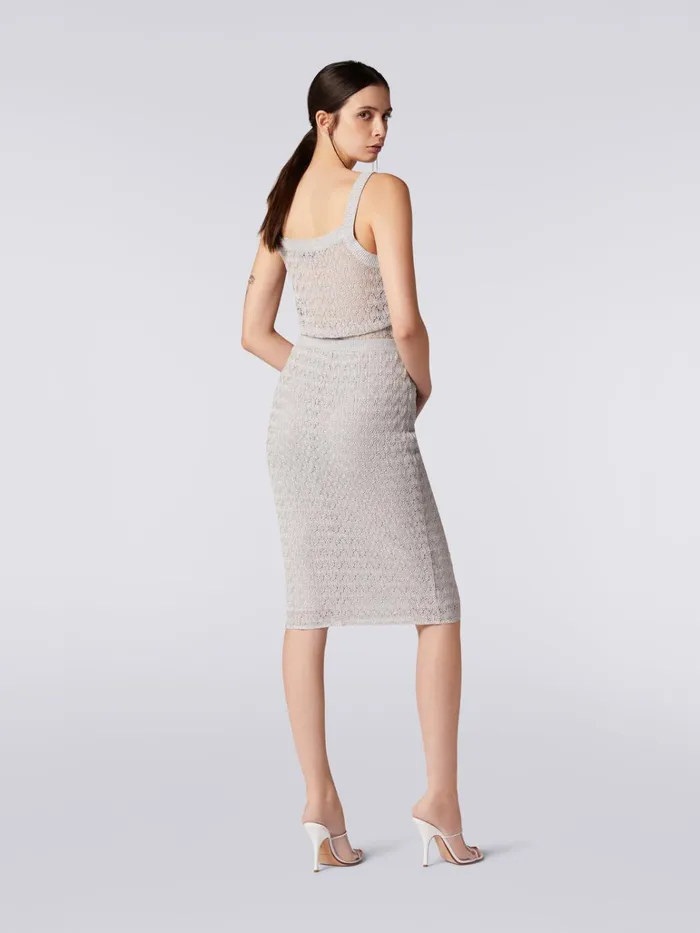 Women RaschelWorked Lace And Lam Skirt Silver and Grey Lam Missoni Skirts