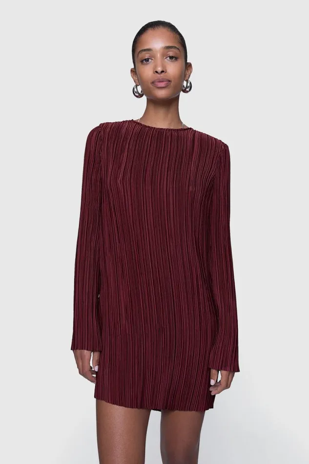 Women Rebecca Minkoff Dresses Iris Pleated Long Sleeve Mini Lacquer