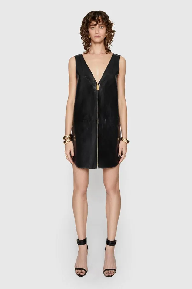Women Rebecca Minkoff Leather Adrian Zip Dress Black