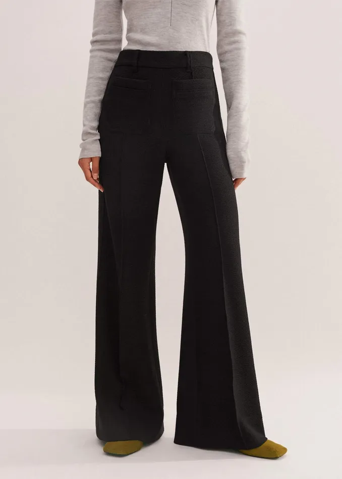 Women RegularLength Textured Subtle Flare Pant Black MEEM