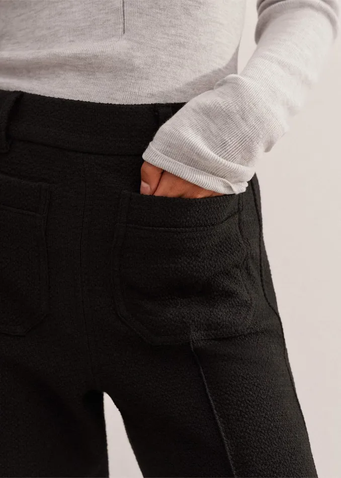Women RegularLength Textured Subtle Flare Pant Black MEEM