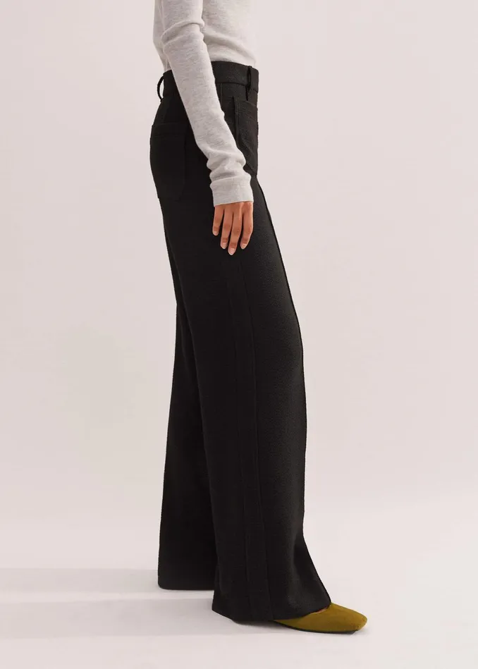 Women RegularLength Textured Subtle Flare Pant Black MEEM
