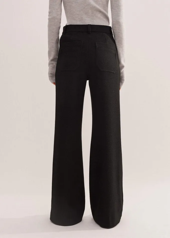 Women RegularLength Textured Subtle Flare Pant Black MEEM