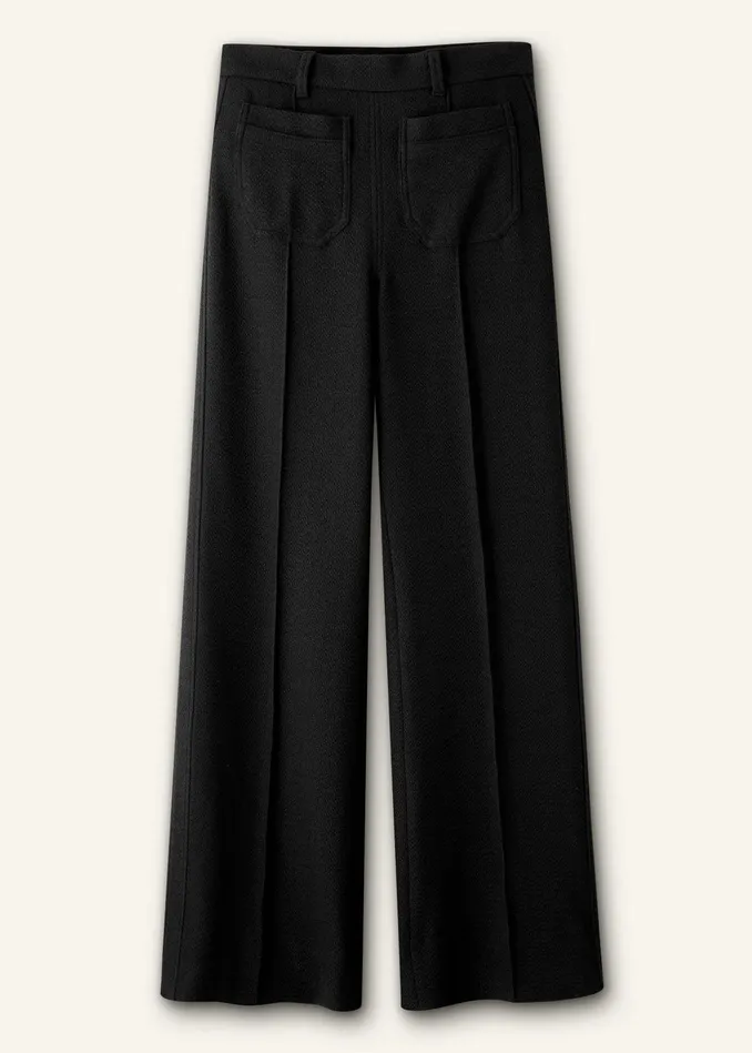 Women RegularLength Textured Subtle Flare Pant Black MEEM