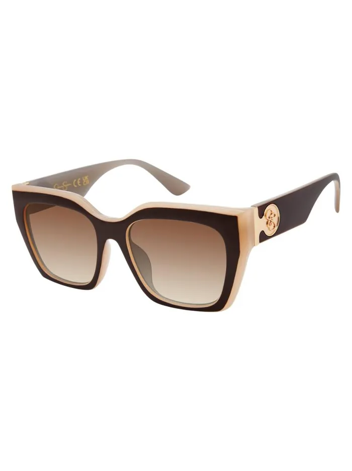 Women Retro Two Tone Cat Eye Sunglasses In Brown and Nude Jessica Simpson Sunglasses
