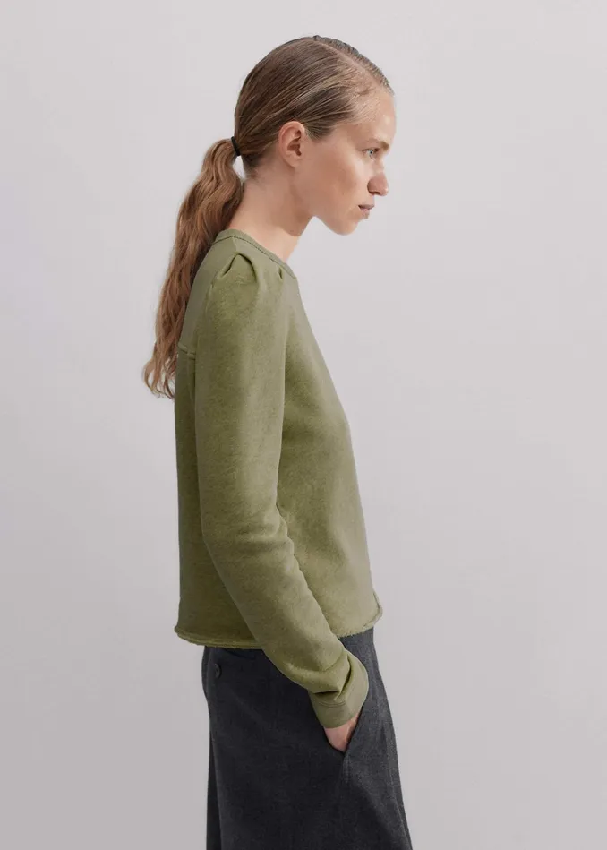 Women Rib Trim Feminine Sweatshirt Bright Olive MEEM