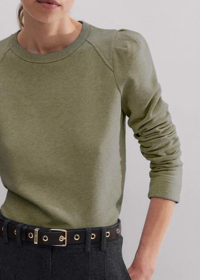 Women Rib Trim Feminine Sweatshirt Bright Olive MEEM